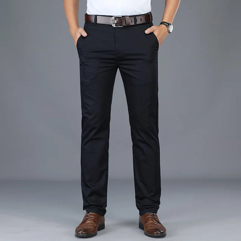 Classic Casual Pants Mens Clothing Straight Business Green Black Khaki Trousers Comfortable Male Brand Clothing 2023