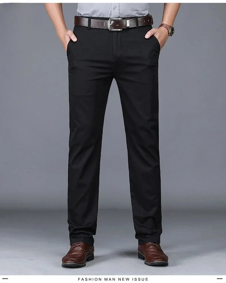 Classic Casual Pants Mens Clothing Straight Business Green Black Khaki Trousers Comfortable Male Brand Clothing 2023