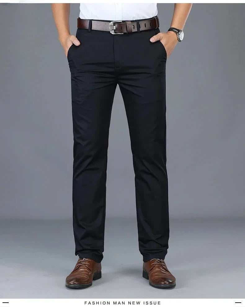Classic Casual Pants Mens Clothing Straight Business Green Black Khaki Trousers Comfortable Male Brand Clothing 2023