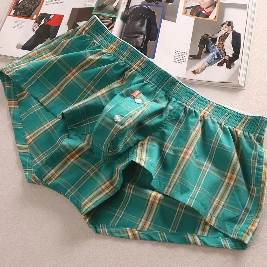 MENS SEXY COTTON SHORTS HOME COMFORT CHECKERED FIT TRUNKS Mens Sexy Underwear Langerie Briefs Short Clothes Clothing Homewear